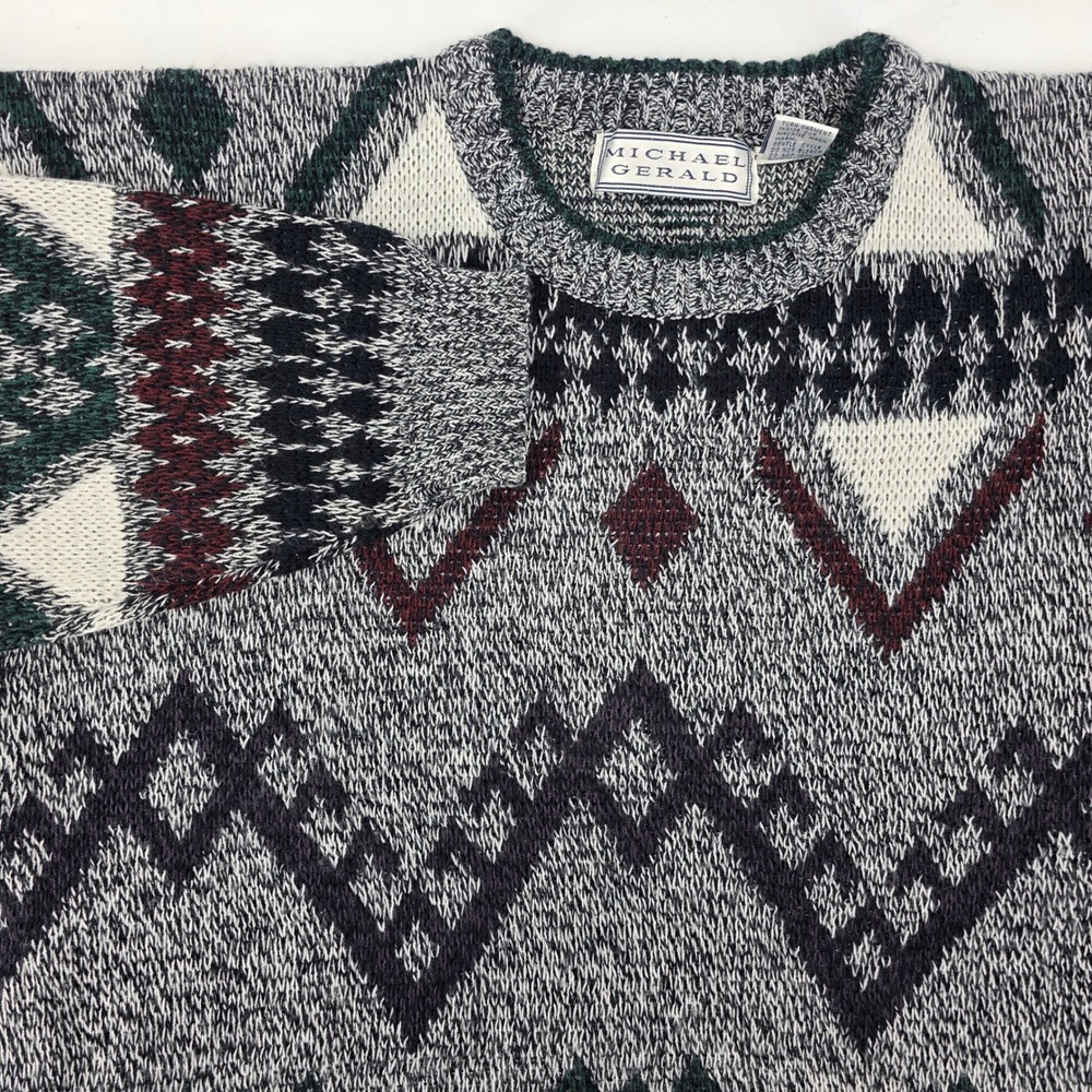 Michael Gerald Mens Geometric Pattern Knit‎ Sweater Long Sleeve Crew Neck